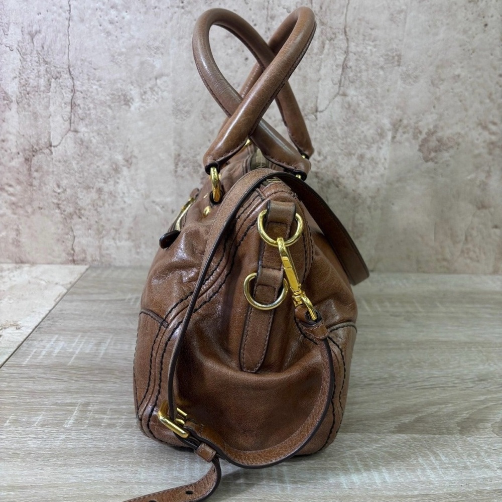 Prada Vintage Rare Tan Leather Satchel Worn-in Look - Picture 4 of 10